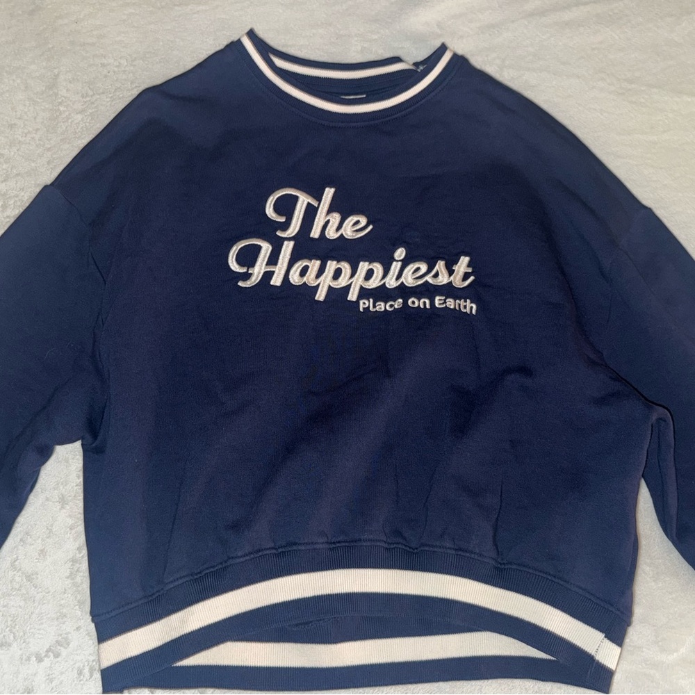 Navy Blue Sweatshirt with White Text